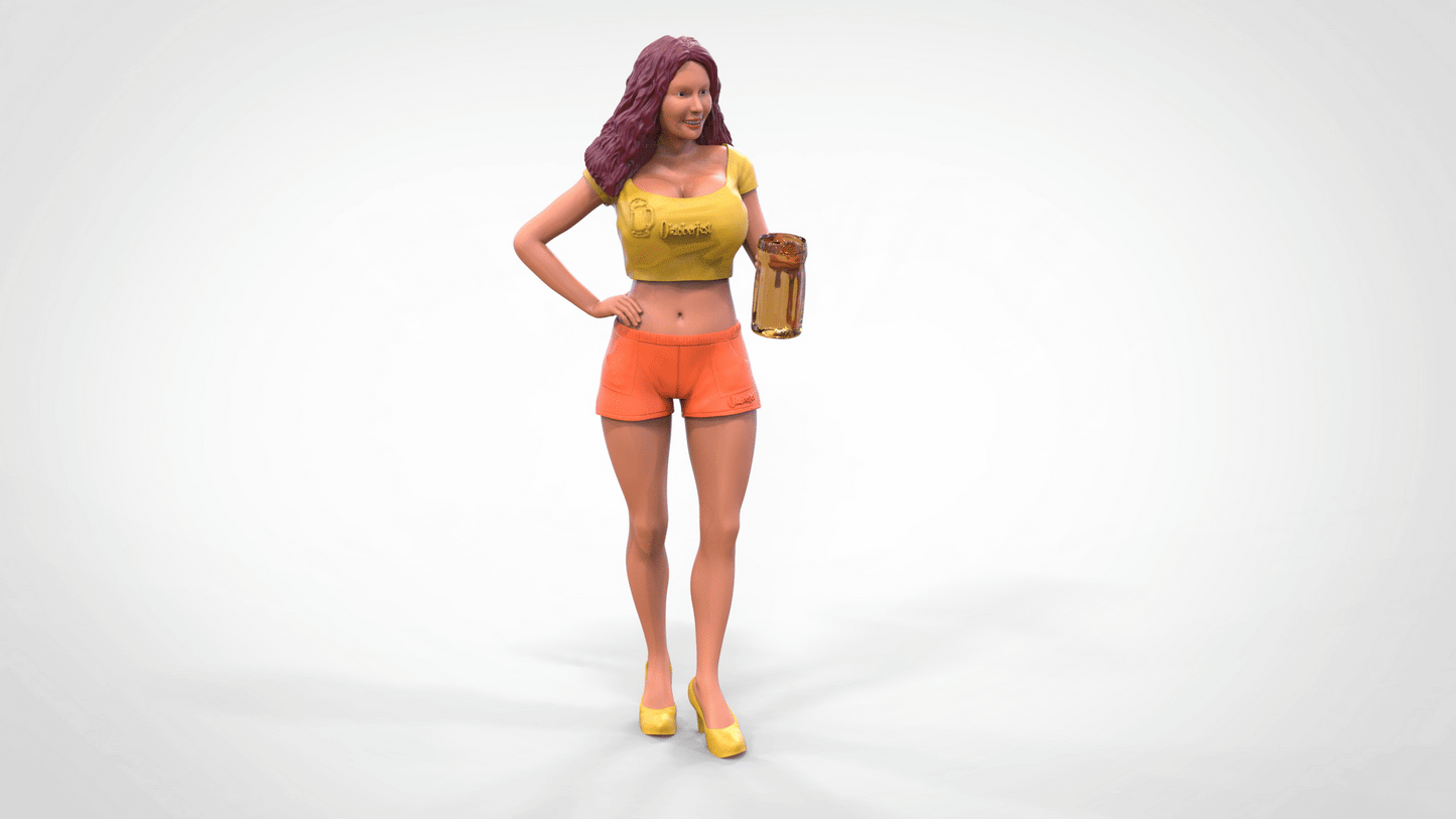 Produktové foto dioráma a modelářské miniatury: Sexy žena s pivním džbánem