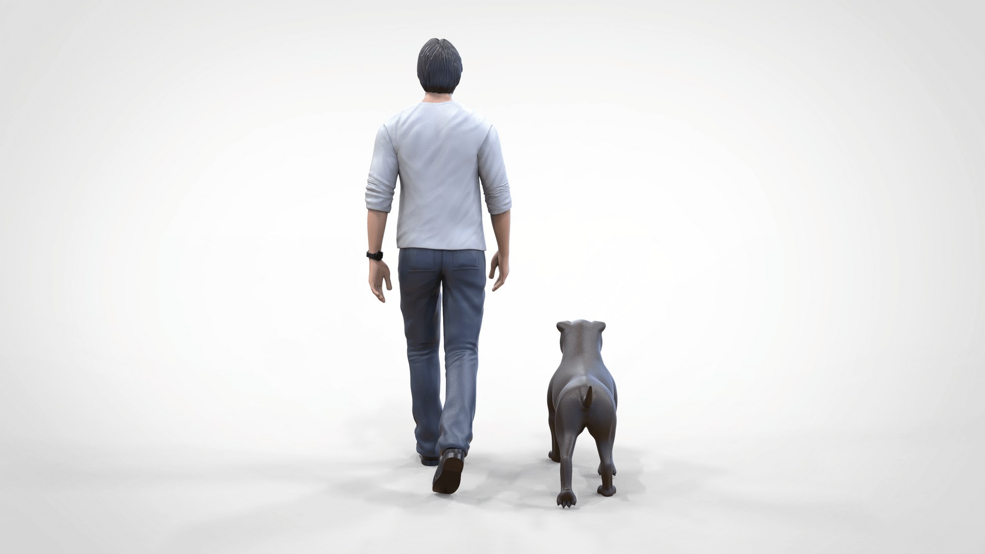 Produktfoto Diorama und Modellbau Miniatur Figur: Mann mit Hund - Spaziergänger