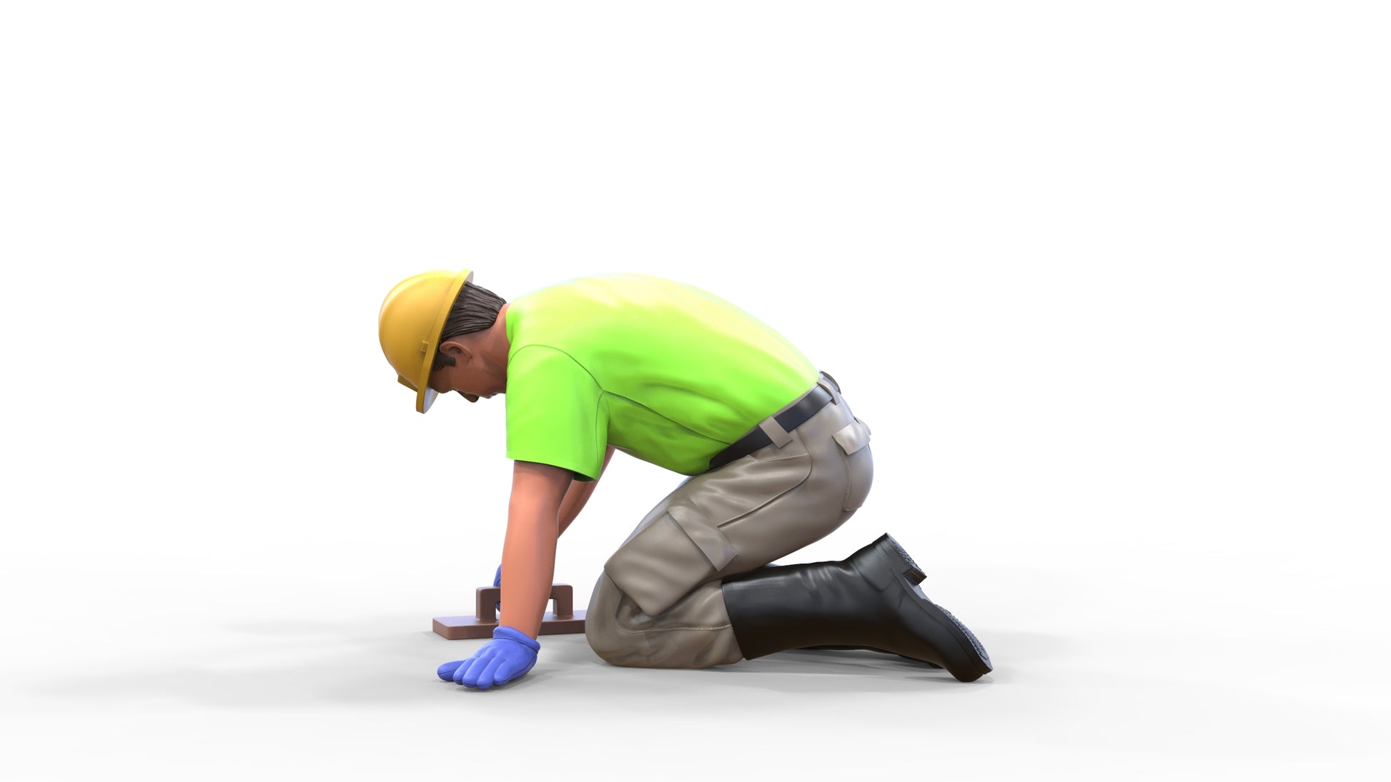 Produktfoto Diorama und Modellbau Miniatur Figur: Bauarbeiter 1 - Fliesenleger kniend mit Helm