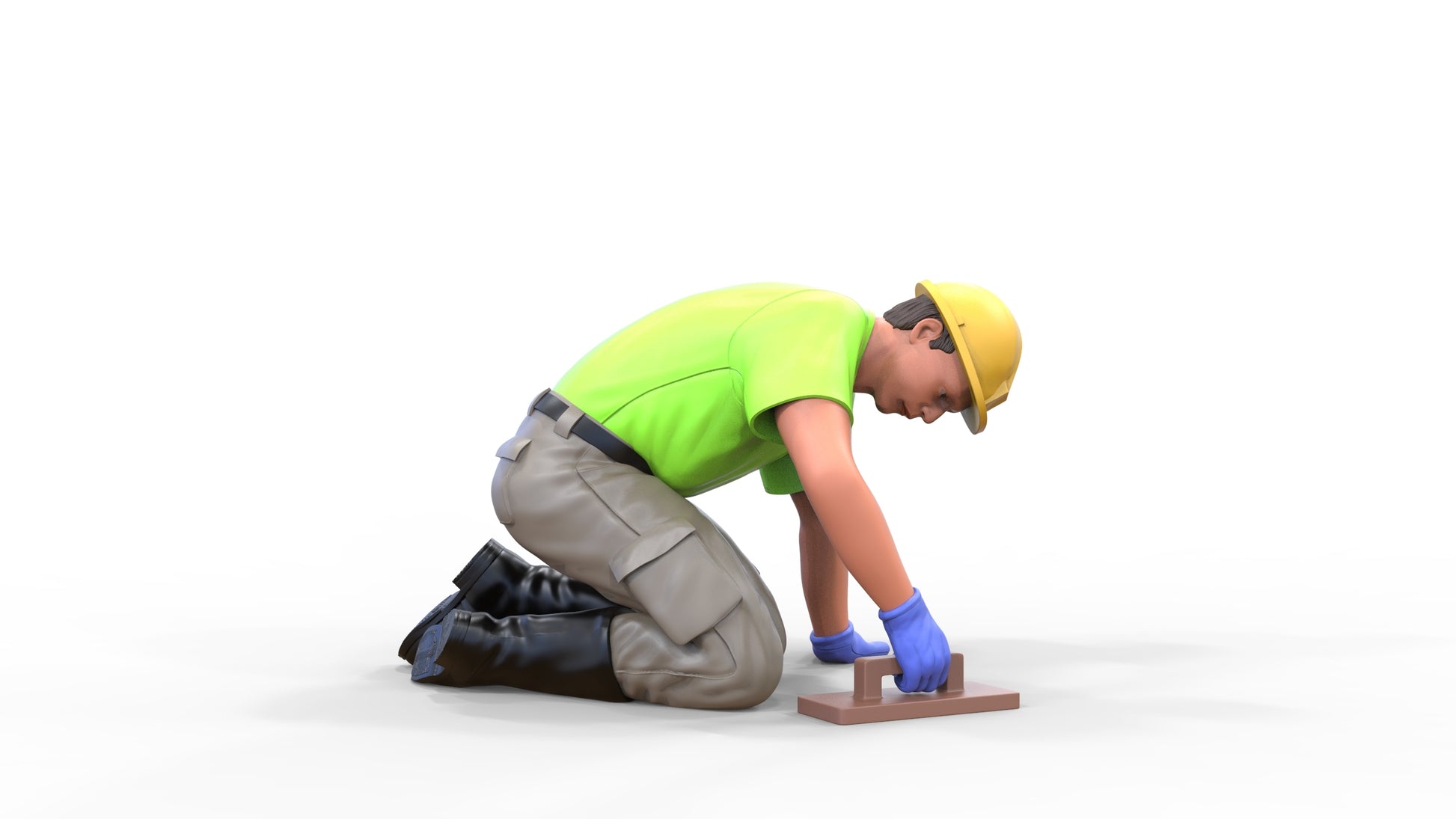 Produktfoto Diorama und Modellbau Miniatur Figur: Bauarbeiter 1 - Fliesenleger kniend mit Helm