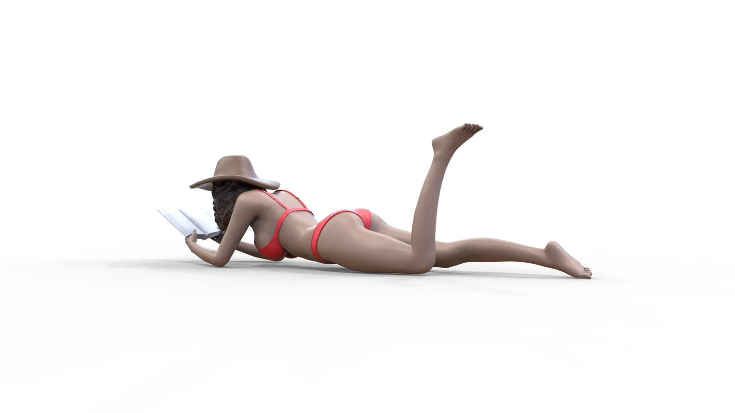 Produktová fotografie dioráma a modelářství miniatura figurka: Žena na pláži 2