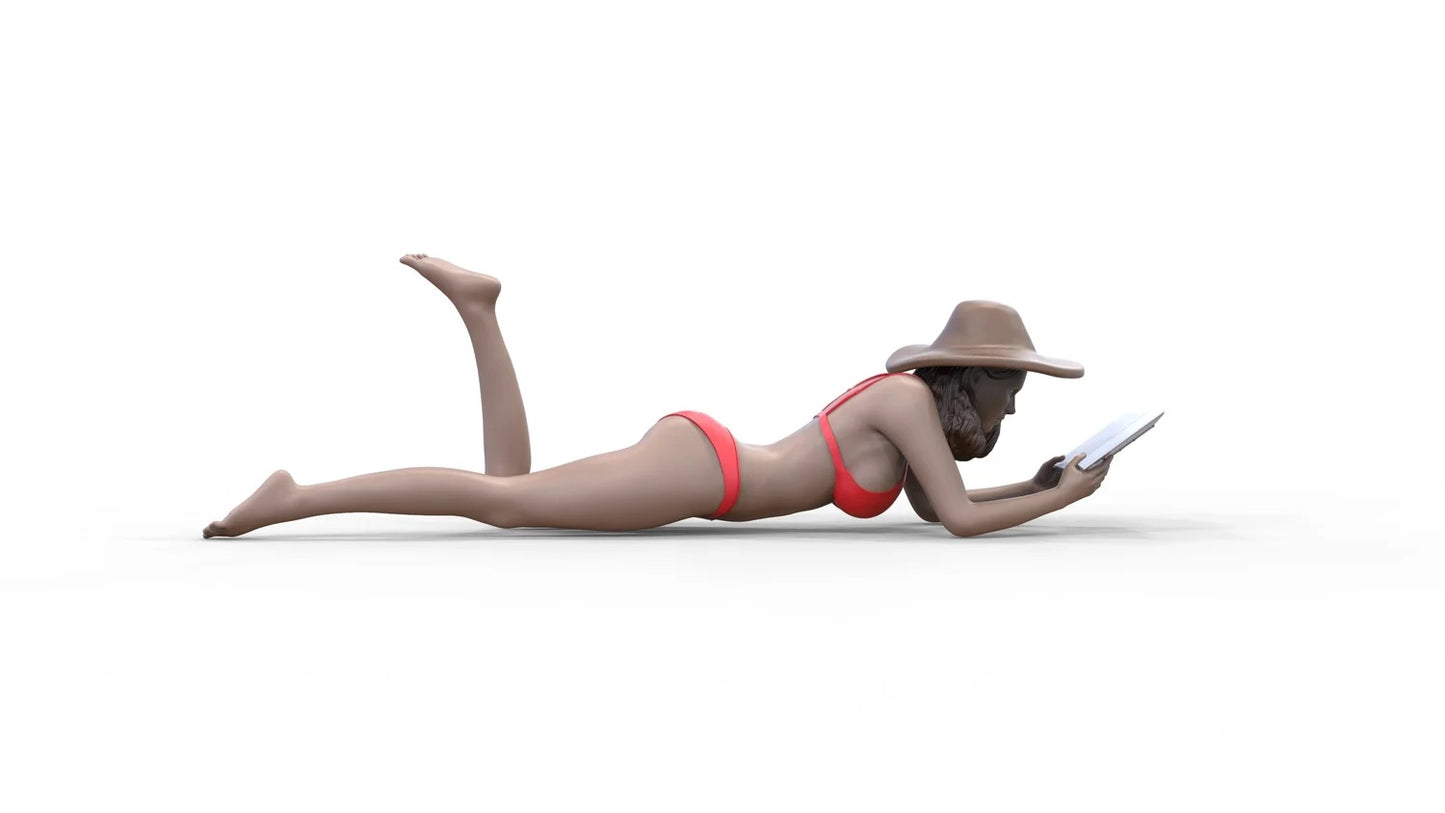 Produktová fotografie dioráma a modelářství miniatura figurka: Žena na pláži 2