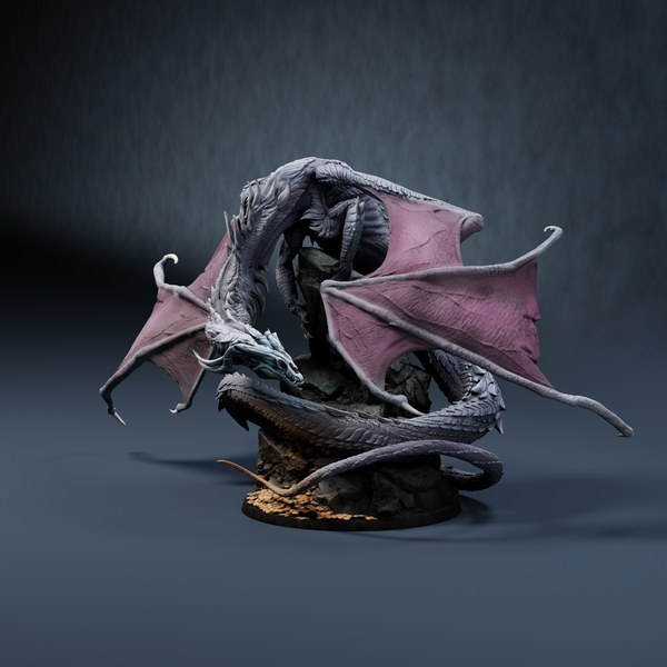 Miniatura de dragão numa base cénica – Deathless Conclave, Rescale Miniatures, Outubro 2026.