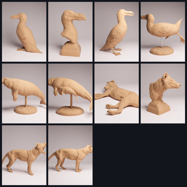 Colagem com figuras de animais de Animal Den Miniatures: Recently Extinct, lançamento 26_04.