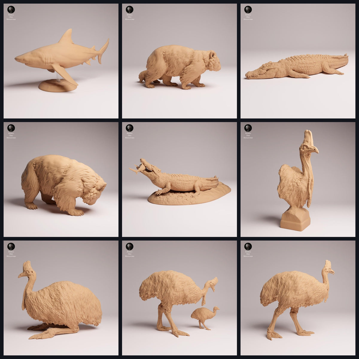 Collage mit Tierfiguren von Animal Den Miniatures: Predators Reptiles and Wild Birds, Release 26_05.