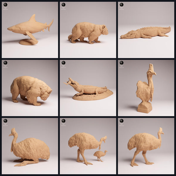 Colagem com figuras de animais de Animal Den Miniatures: Predators Reptiles and Wild Birds, lançamento 26_05.