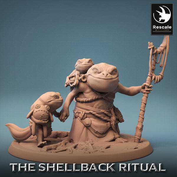 Xamã sapo com cajado ritual e crias – The Shellback Ritual, Rescale Miniatures, Outubro 2023.