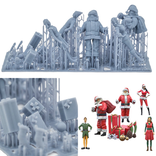 Produktfoto  0: Weihnachts- Set, 5 Figuren und 12 Geschenke, Santa Claus und Helfer Wichtel: Thema Weihnachten