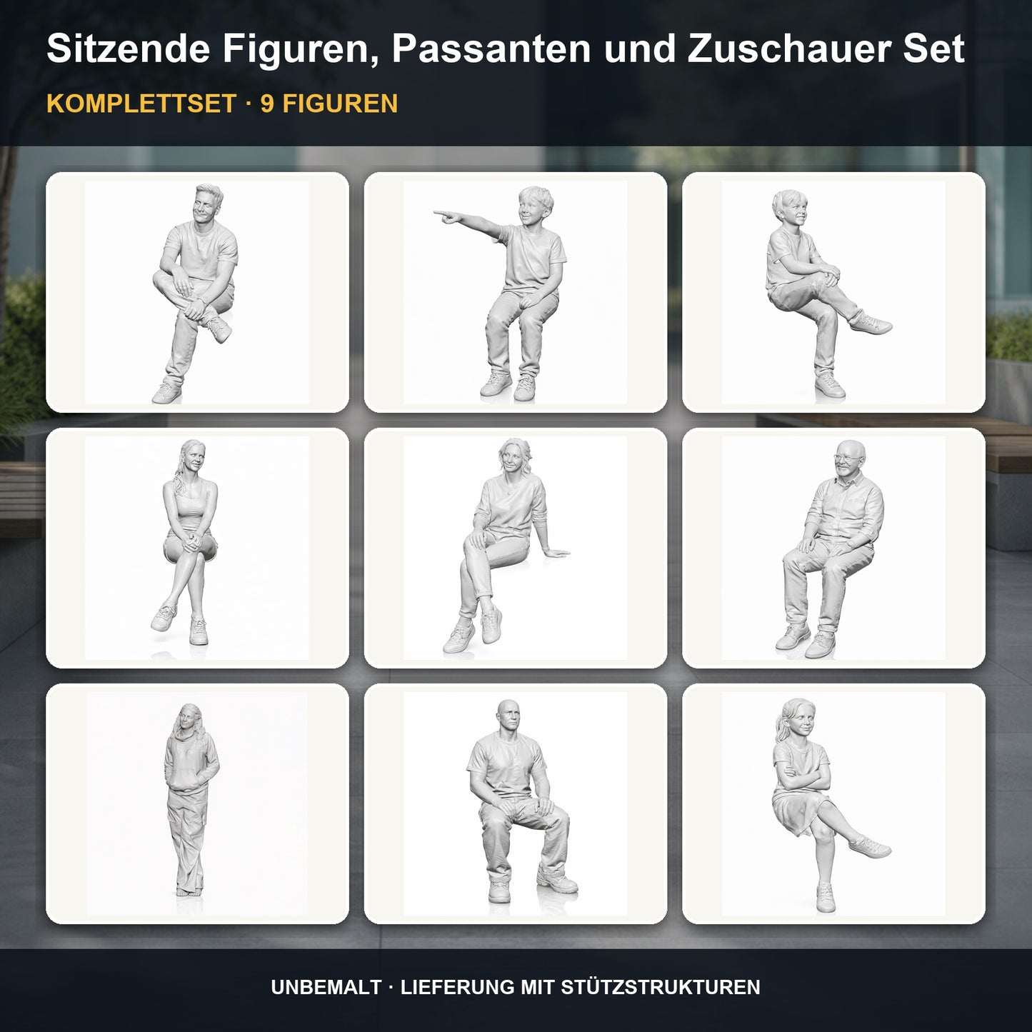 Diorama Modellbau Produktfoto 0: Diorama Figuren-Set: Sitzende Figuren, Passanten und Zuschauer Set