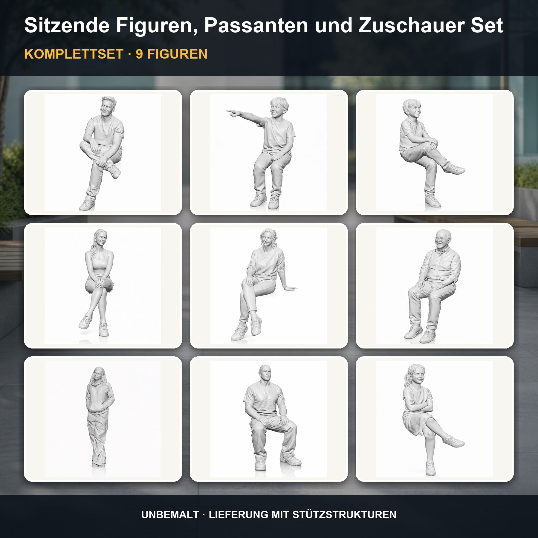 Diorama Modellbau Produktfoto 0: Diorama Figuren-Set: Sitzende Figuren, Passanten und Zuschauer Set