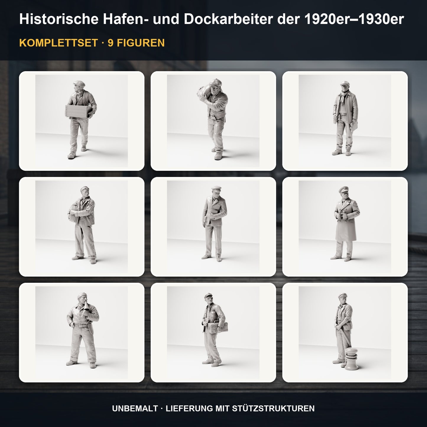 Diorama Modellbau Produktfoto 0: Diorama Figuren-Set: Historische Hafen- und Dockarbeiter der 1920er-1930er