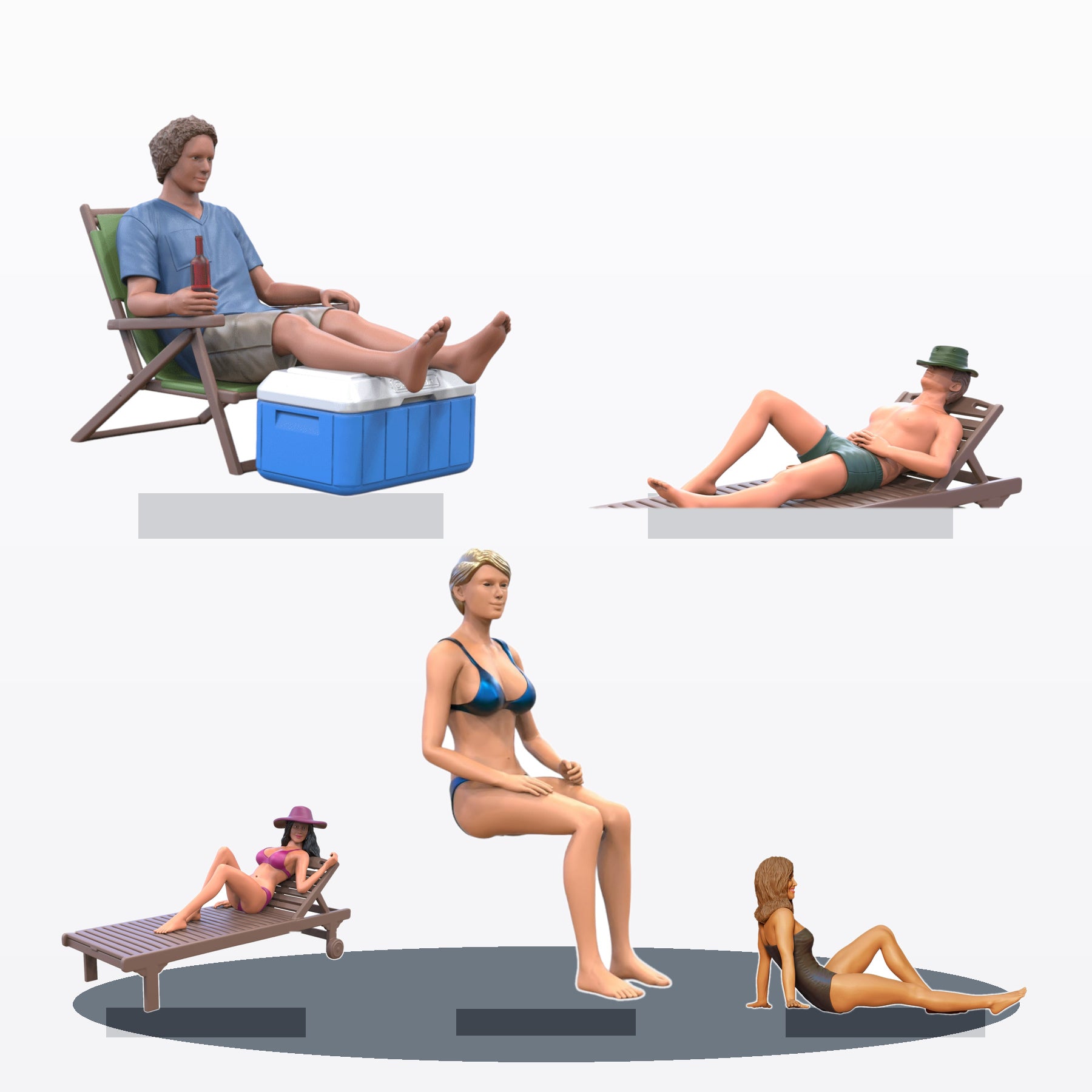 Diorama Modellbau Produktfoto 1: Diorama Figuren-Set: Strandliegen und Entspannung (Nr. S104)