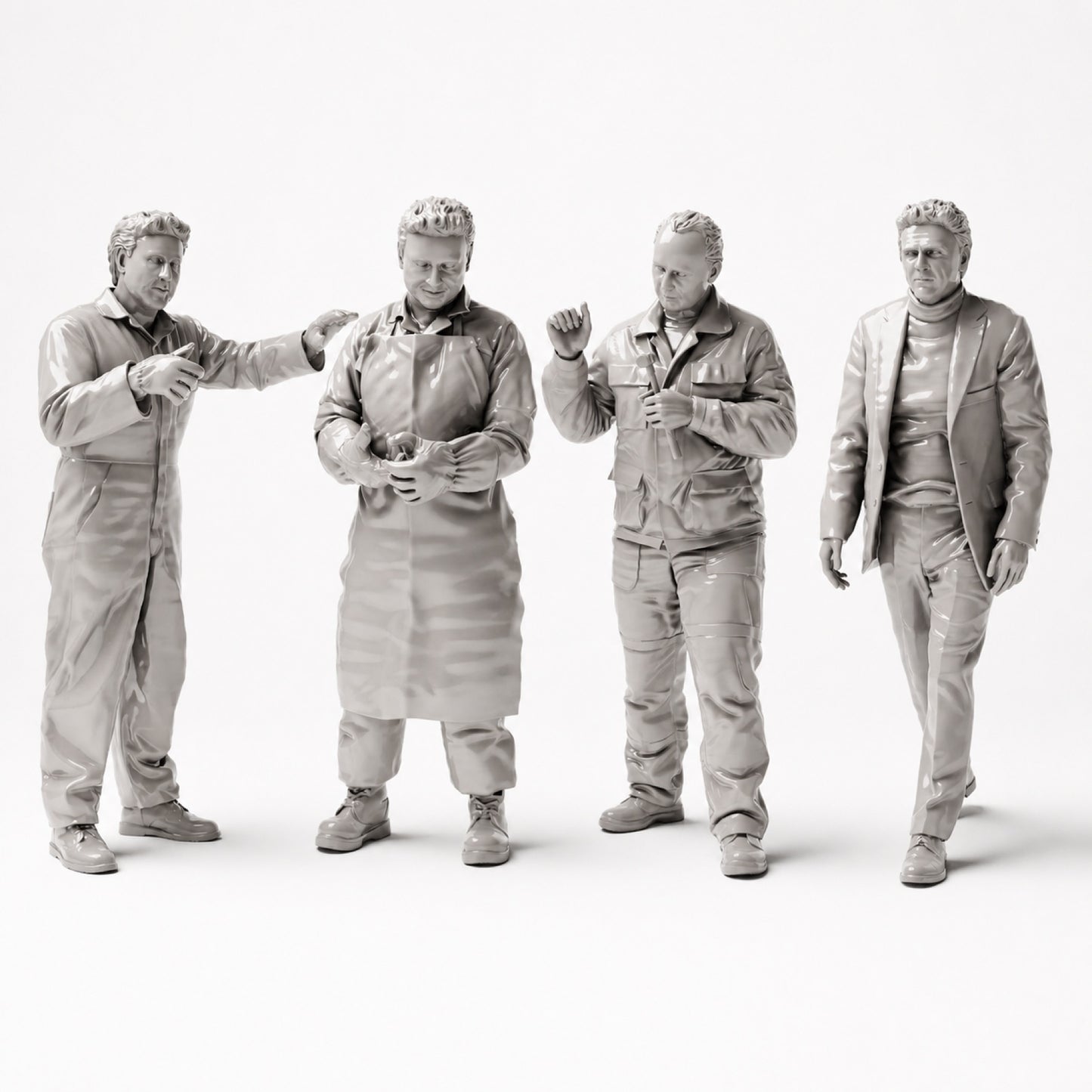 Diorama modelářství produktová fotografie 0: Sada dioramatických figurek: Autolakovna a karosářská dílna (č. S48) - 4 figurky