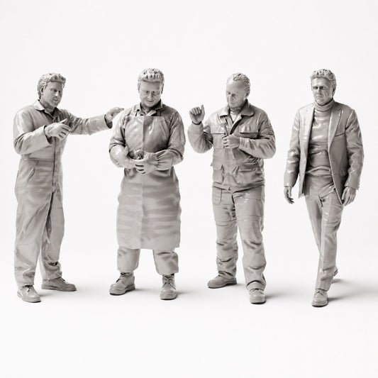 Diorama modelářství produktová fotografie 0: Sada dioramatických figurek: Autolakovna a karosářská dílna (č. S48) - 4 figurky