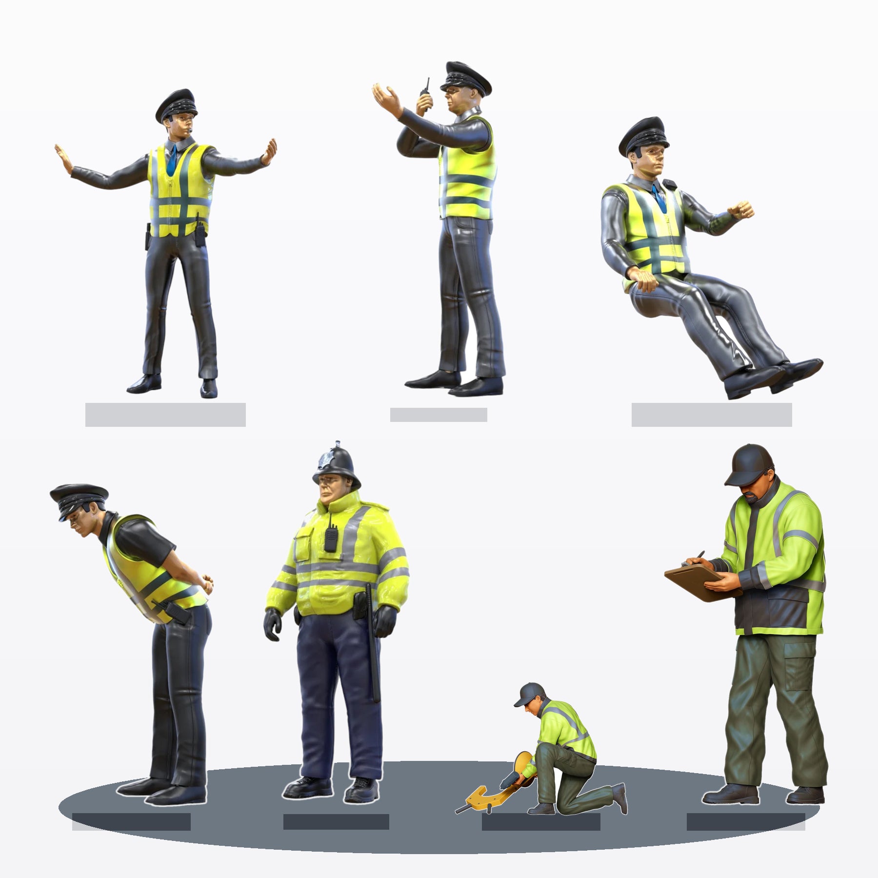 Diorama Modellbau Produktfoto 1: Diorama Figuren-Set: Verkehrspolizei und Straßenkontrolle (Nr. S96)