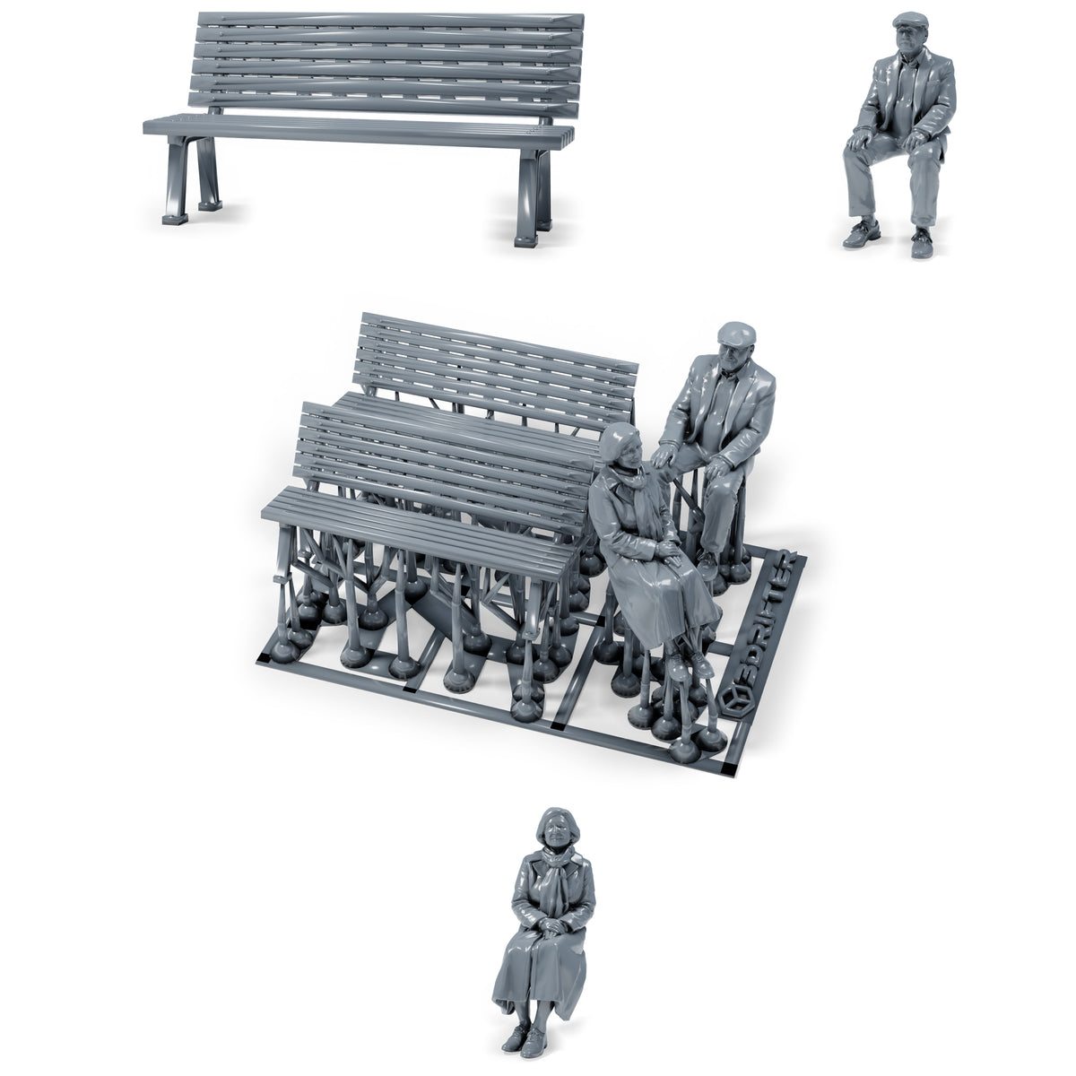 Diorama Modellbau Produktfoto 0: Diorama Figuren Set: Älteres Paar mit zwei Parkbänken (h0_38)