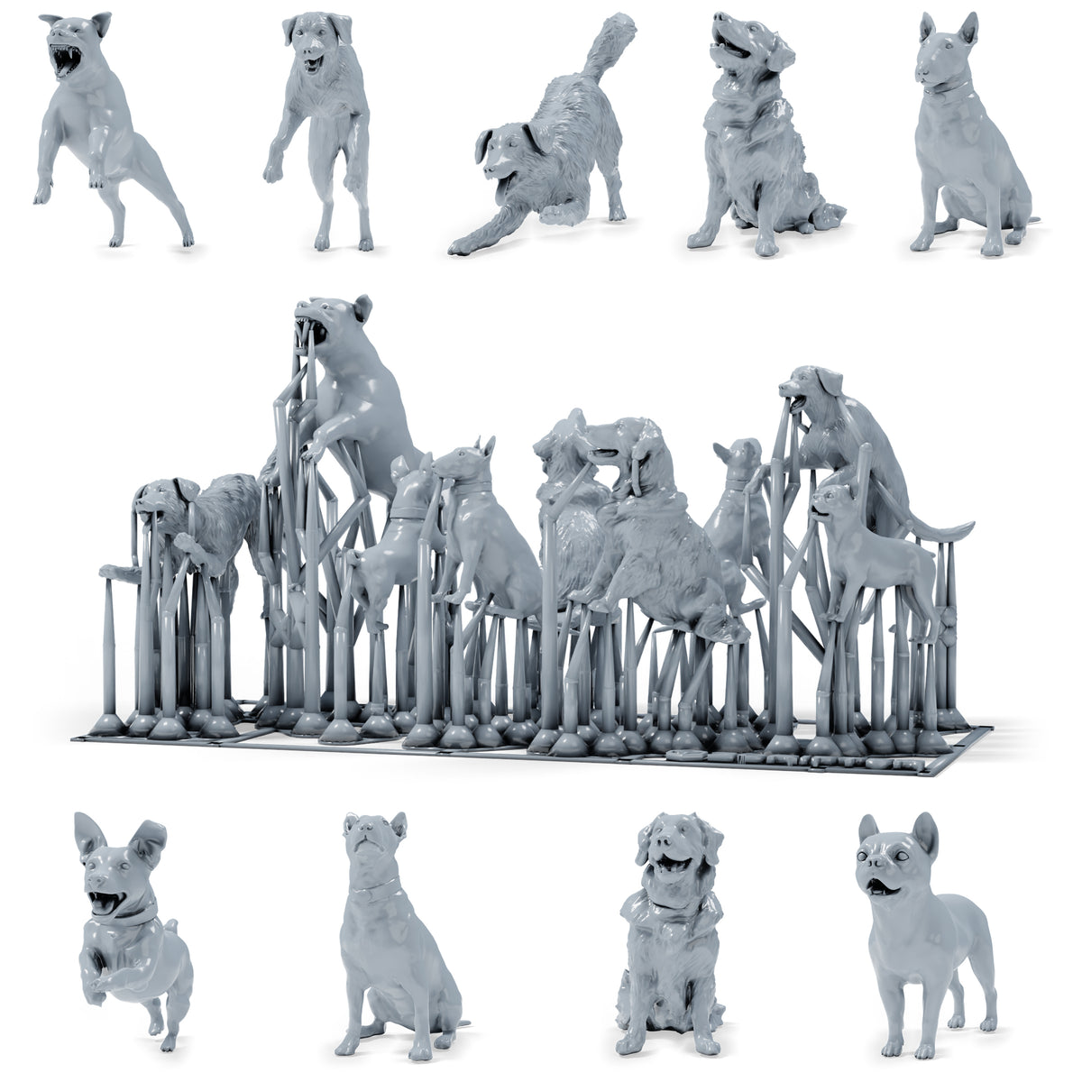 Diorama Modellbau Produktfoto 0: Diorama Miniatur Hunde: Neun Hunde verschiedener Rassen und Posen (h0_52)