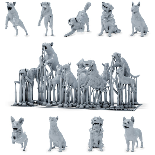 Diorama Modellbau Produktfoto 0: Diorama Miniatur Hunde: Neun Hunde verschiedener Rassen und Posen (h0_52)
