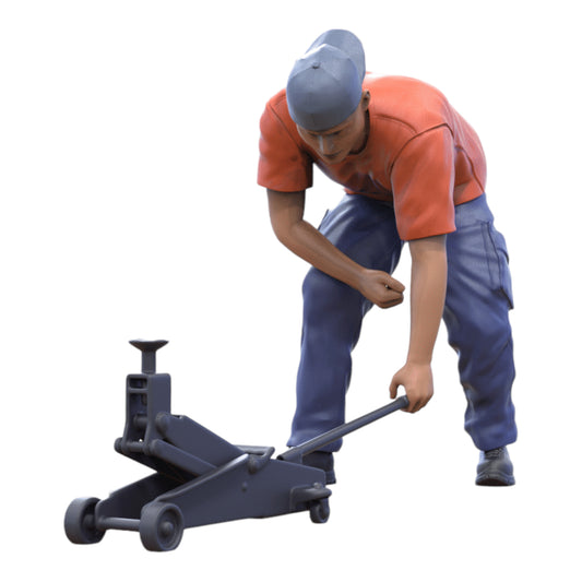 Produktfoto Diorama und Modellbau Miniatur Figur: Mechaniker Wagenheber