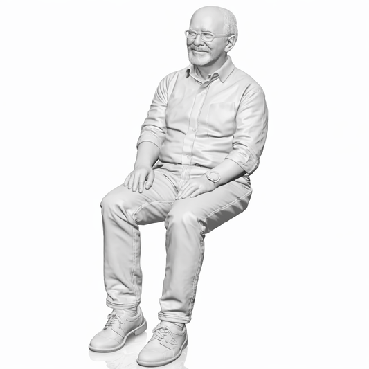 Diorama Modellbau Produktfoto 0: Sitzende Figur: Mann in Alltagskleidung, Hände auf Oberschenkeln (B010)
