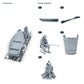 Diorama Modellbau Produktfoto 1: Diorama Angler Set: Angler mit Ruderboot, Ruder, Eimer und Lagerfeuer (h0_41)