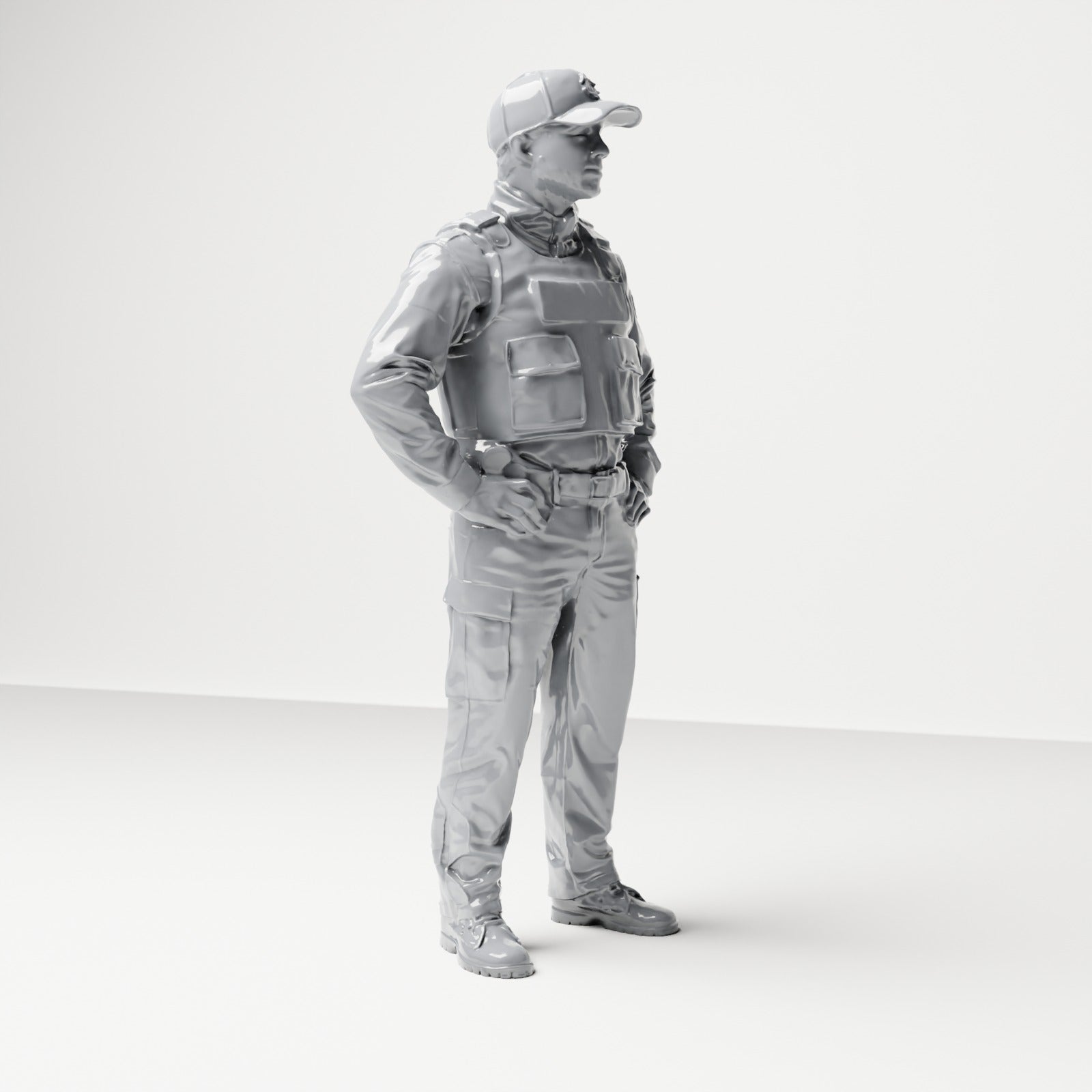 Foto do produto de modelismo diorama 3: Figura em pé: Policial com boné e colete à prova de balas (B022)