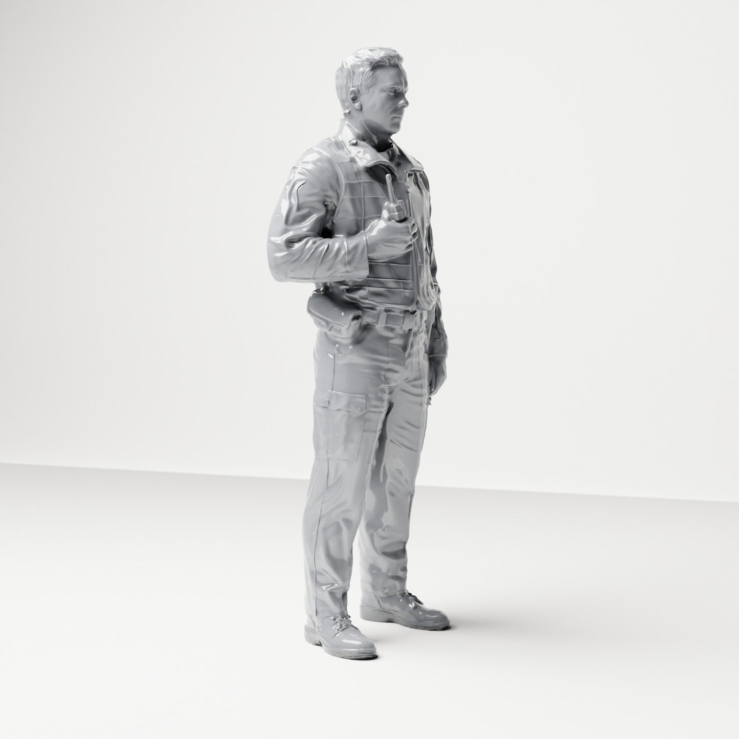 Diorama Modellbau Produktfoto 3: Stehende Figur: Polizist mit Funkgerät, taktischer Weste & Ausrüstungsgürtel (B023)
