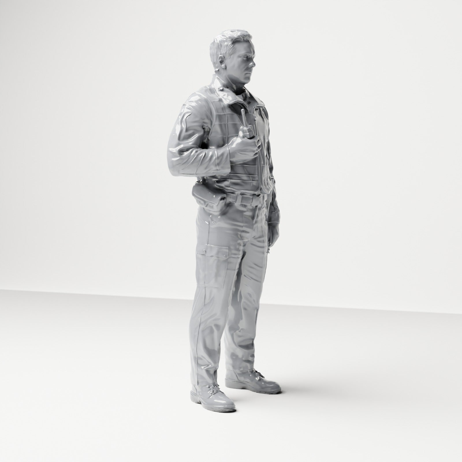 Diorama Modellbau Produktfoto 3: Stehende Figur: Polizist mit Funkgerät, taktischer Weste & Ausrüstungsgürtel (B023)