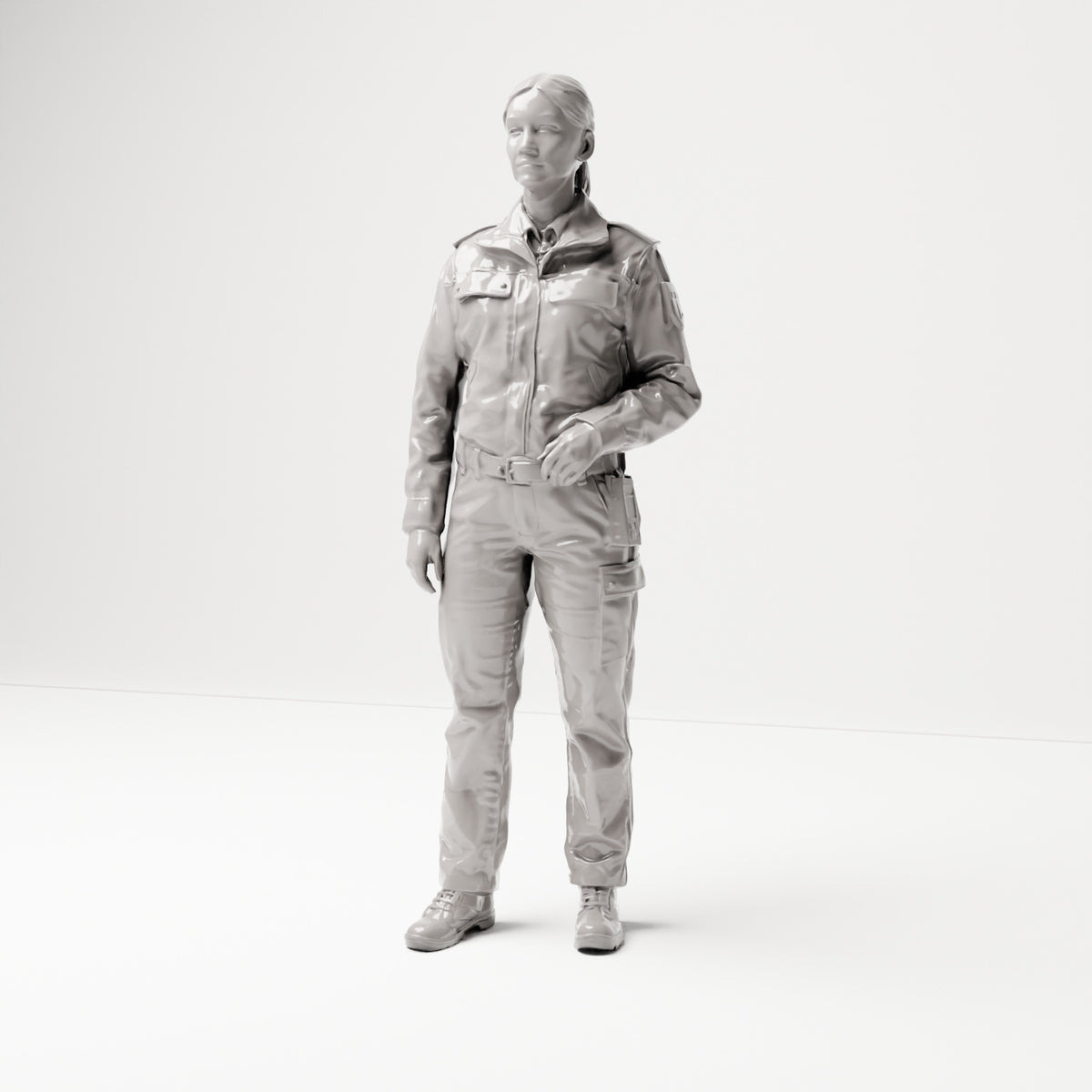 Stehende Figur: Deutscher Polizist in Uniform mit POLIZEI-Aufnäher (B024) - Vorderansicht