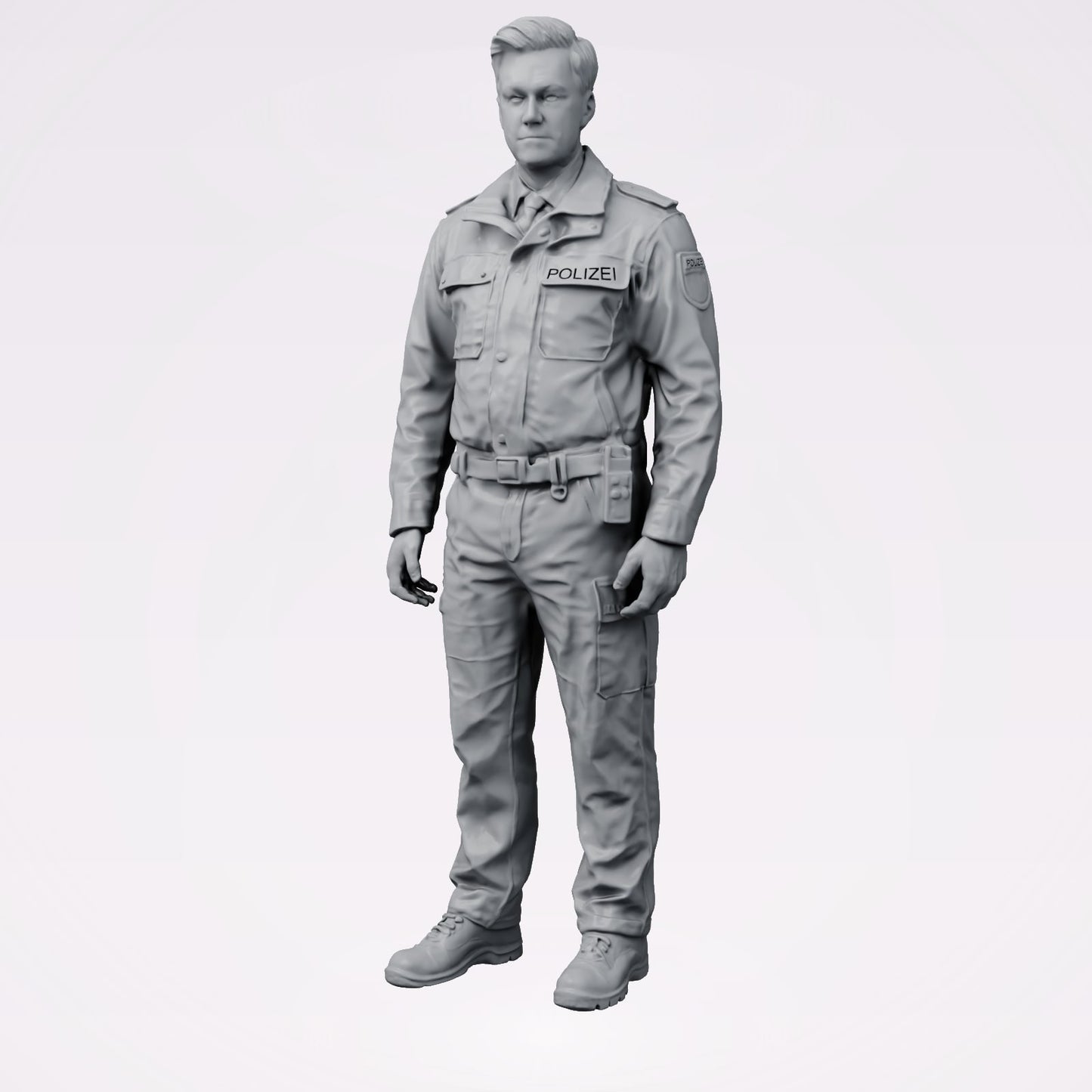 Diorama Modellbau Produktfoto 0: Stehende Figur: Polizeibeamte/r in moderner deutscher Uniform mit POLIZEI-Aufschrift (B025)