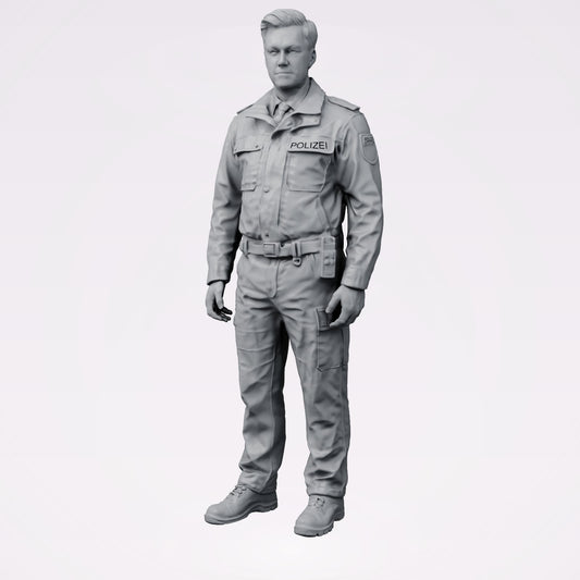 Diorama modelarstwo produkt zdjęcie 0: Stojąca figura: Policjant/ka w nowoczesnym niemieckim mundurze z napisem POLIZEI (B025)