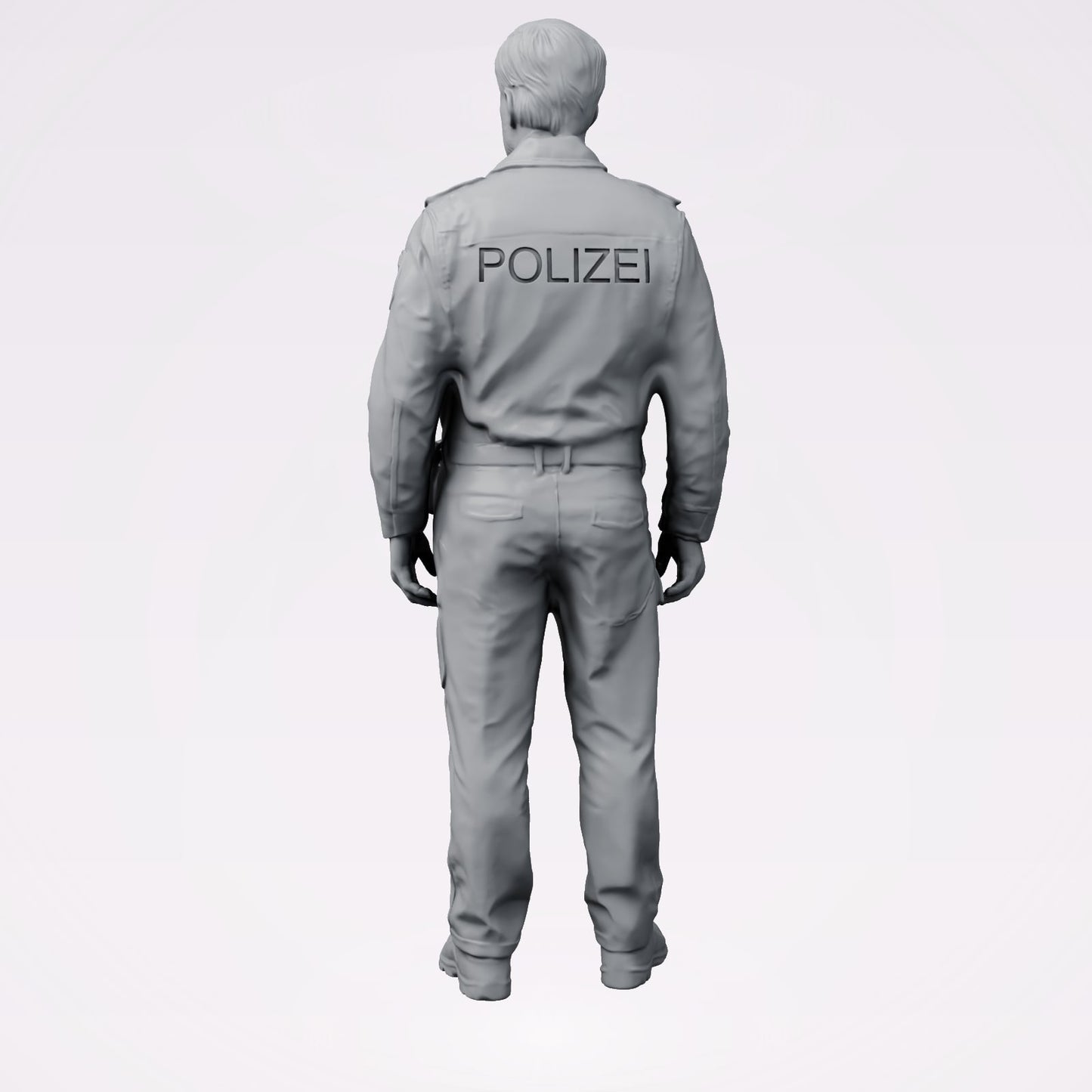 Diorama Modellbau Produktfoto 2: Stehende Figur: Polizeibeamte/r in moderner deutscher Uniform mit POLIZEI-Aufschrift (B025)