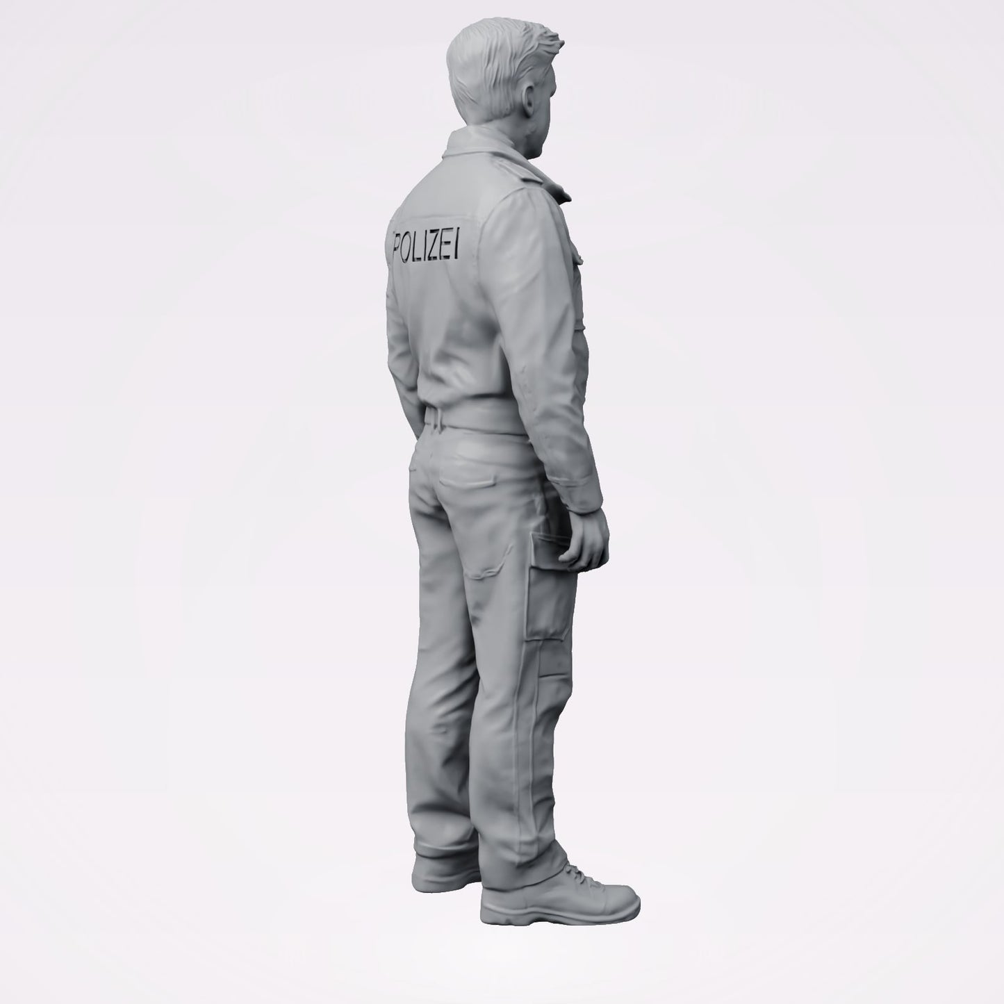 Diorama Modellbau Produktfoto 3: Stehende Figur: Polizeibeamte/r in moderner deutscher Uniform mit POLIZEI-Aufschrift (B025)