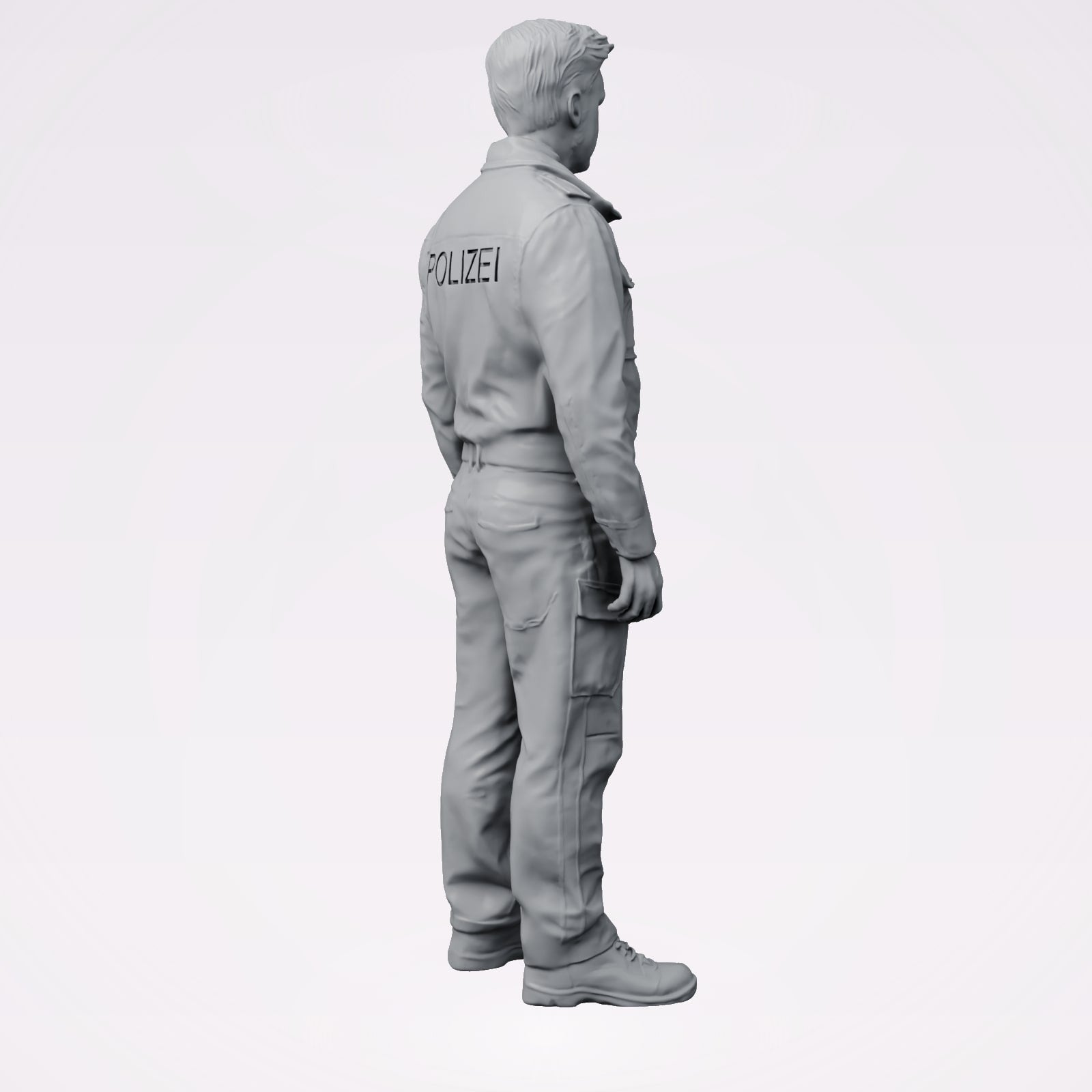 Diorama Modellbau Produktfoto 3: Stehende Figur: Polizeibeamte/r in moderner deutscher Uniform mit POLIZEI-Aufschrift (B025)