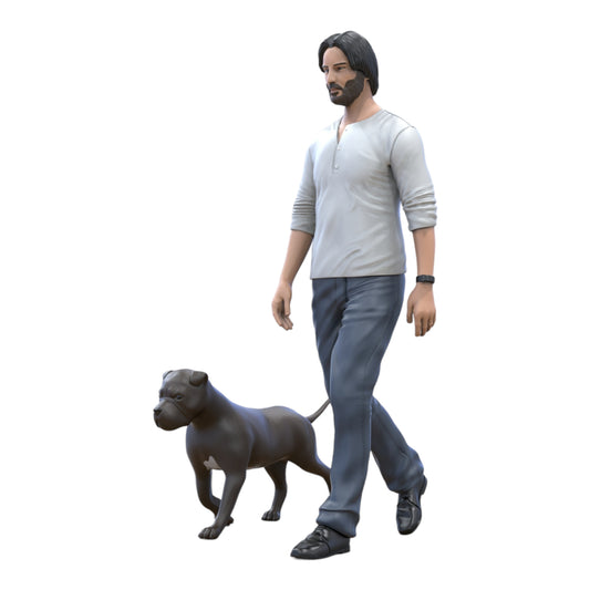 Produktfoto Diorama und Modellbau Miniatur Figur: Mann mit Hund - Spaziergänger