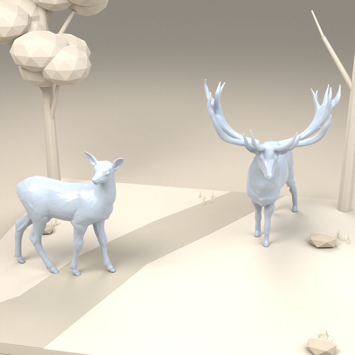 Diorama Modellbau Produktfoto 2: Diorama Miniatur Wildtiere: Hirsch und Hirschkuh (h0_47)