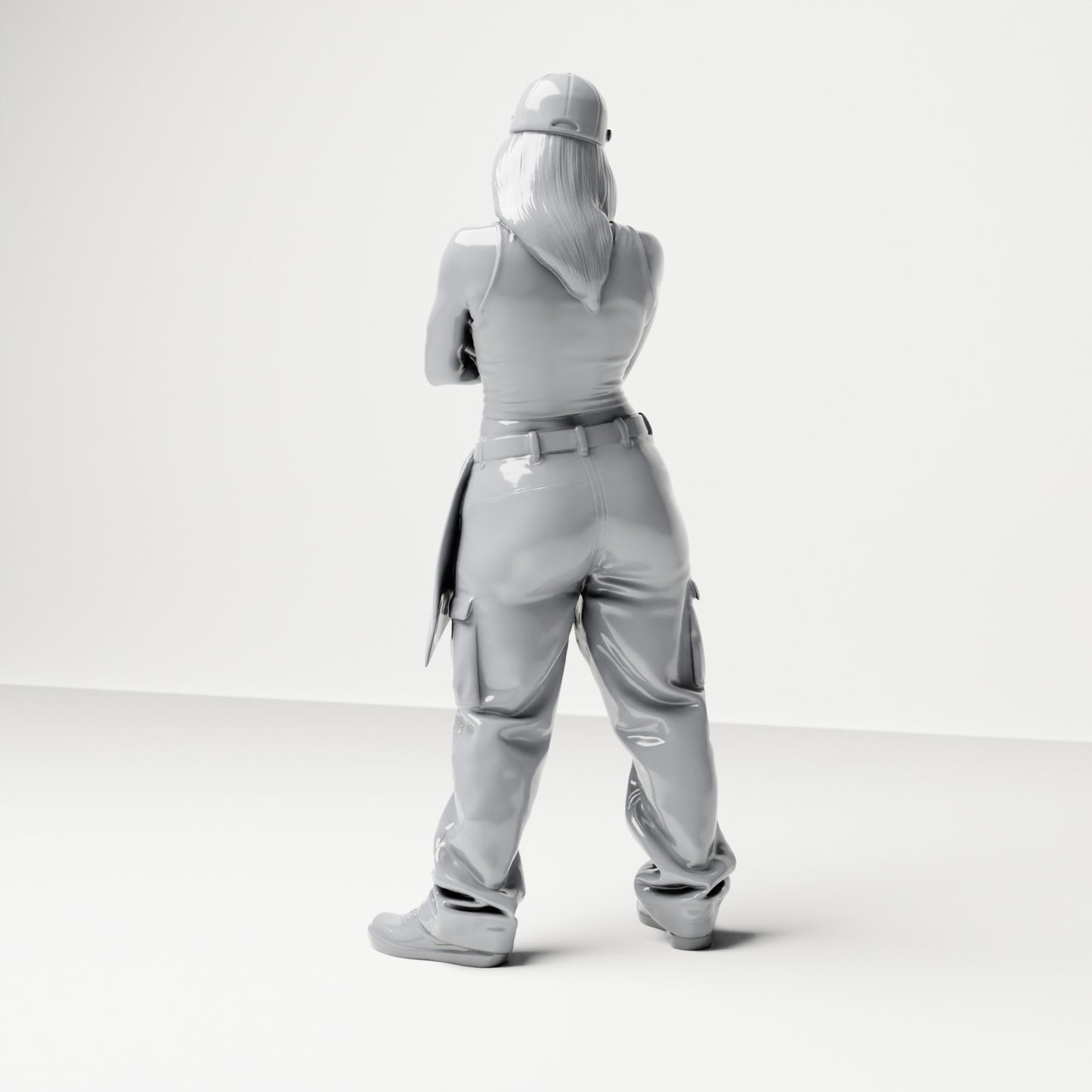 Diorama Modellbau Produktfoto 2: Stehende Figur: Person mit Basecap, kurzem Top, weiter Hose & Sneakers, Arme verschränkt (B033)
