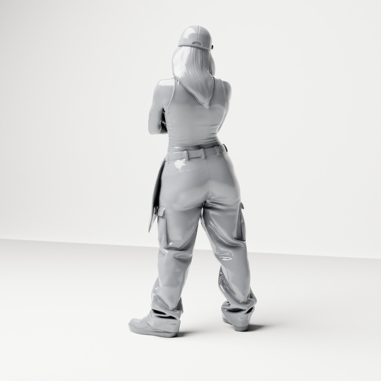 Diorama Modellbau Produktfoto 2: Stehende Figur: Person mit Basecap, kurzem Top, weiter Hose & Sneakers, Arme verschränkt (B033)