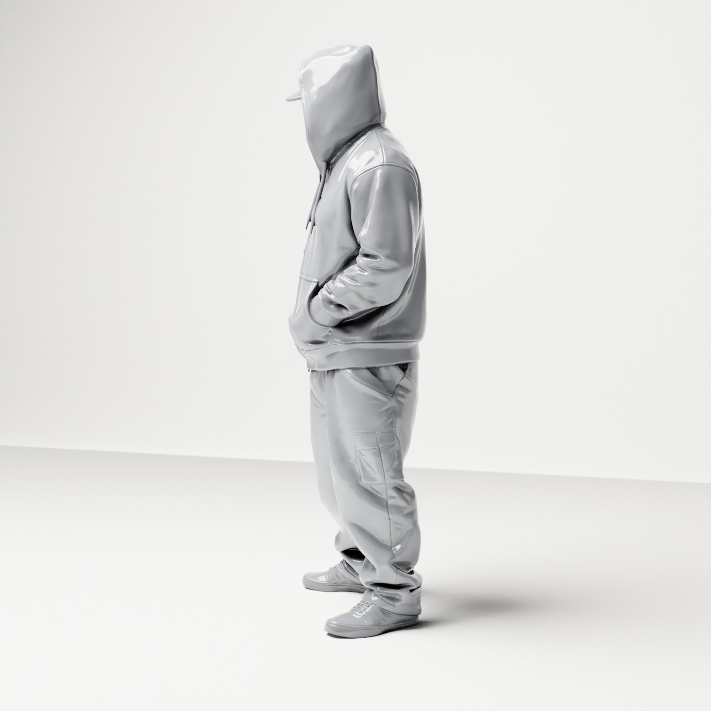 Diorama Modellbau Produktfoto 1: Stehende Figur: Person mit Kapuzenjacke, Basecap & Gesichtstuch, Hände in den Taschen (B034)