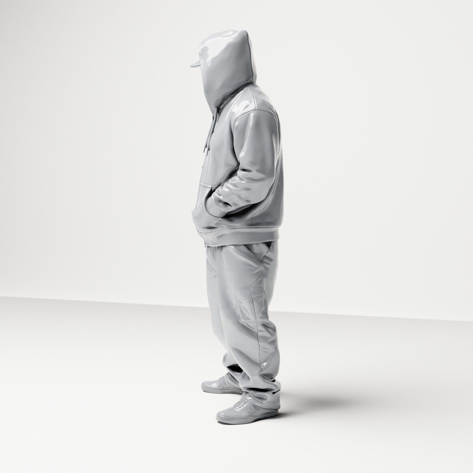 Diorama Modellbau Produktfoto 1: Stehende Figur: Person mit Kapuzenjacke, Basecap & Gesichtstuch, Hände in den Taschen (B034)