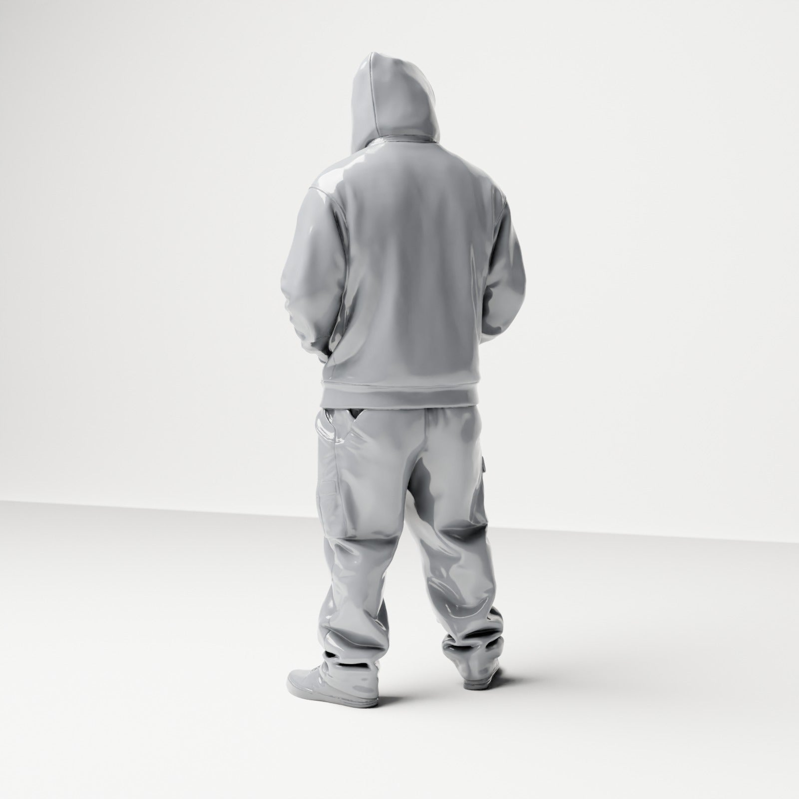 Diorama Modellbau Produktfoto 2: Stehende Figur: Person mit Kapuzenjacke, Basecap & Gesichtstuch, Hände in den Taschen (B034)