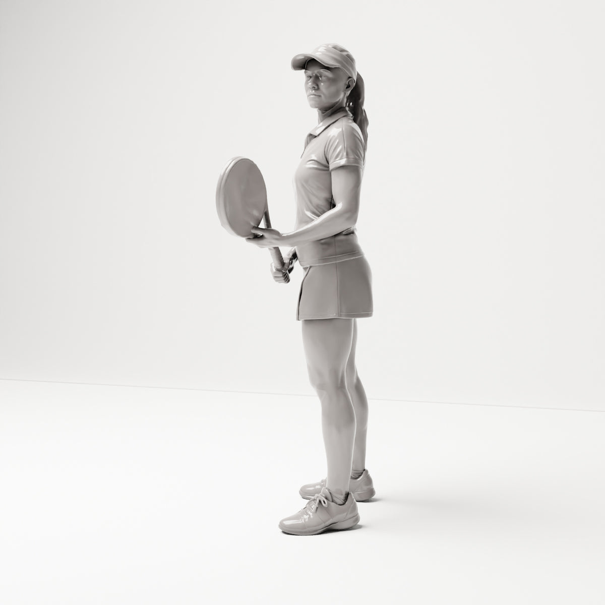 Stehende Figur: Tennisspielerin mit Schläger (B038) - linke Seitenansicht
