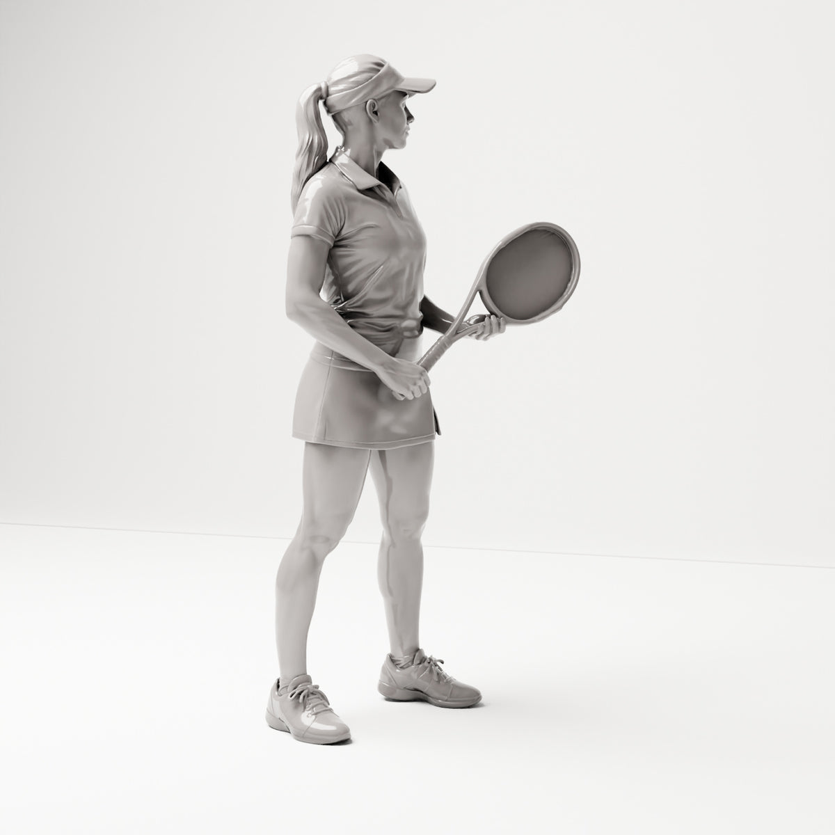 Stehende Figur: Tennisspielerin mit Schläger (B038) - rechte Seitenansicht