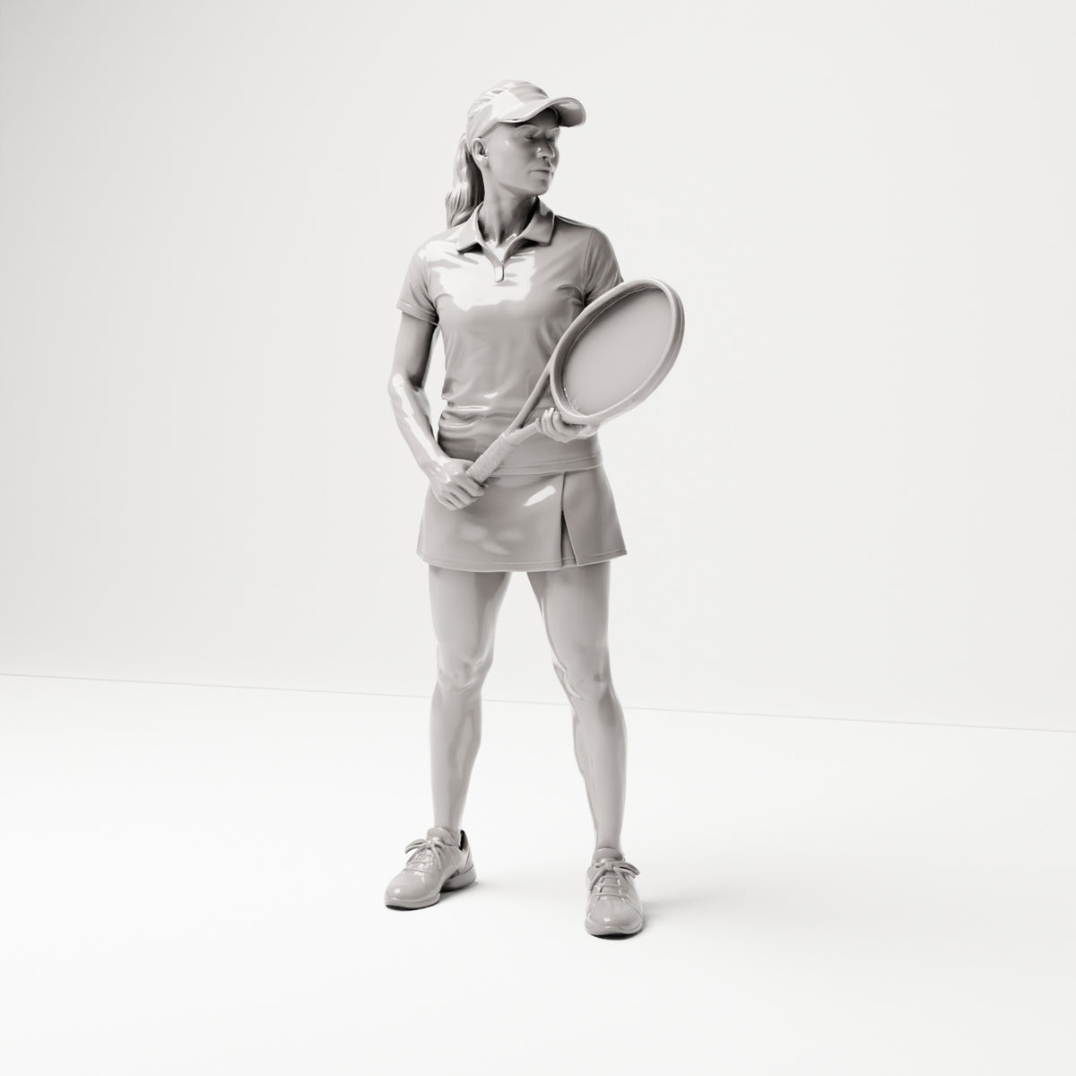 Stehende Figur: Tennisspielerin mit Schläger (B038) - Vorderansicht