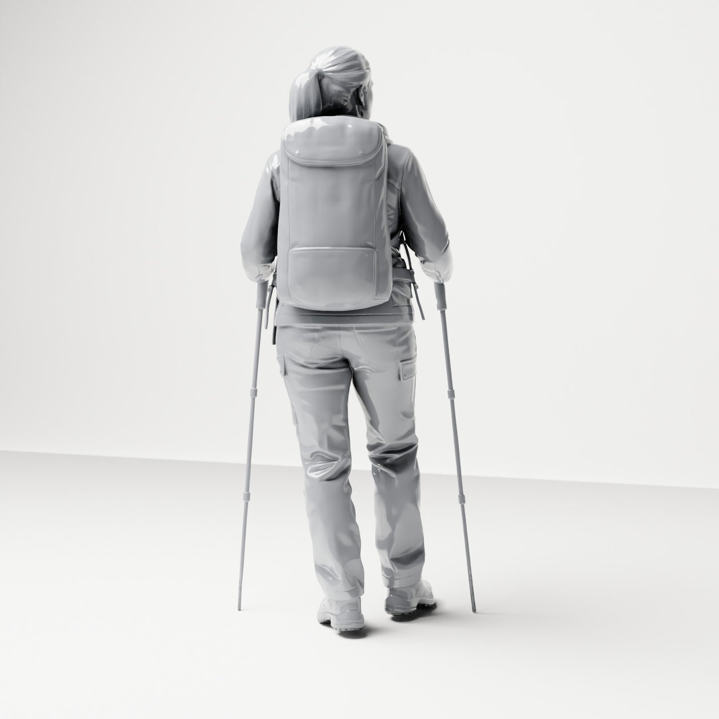 Diorama Modellbau Produktfoto 2: Stehende Figur: Wanderer mit Rucksack & zwei Trekkingstöcken (B039)