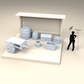 Diorama Modellbau Produktfoto 3: Diorama Miniatur Lager: Fässer, Kisten, Truhe und Handkarren (h0_50)
