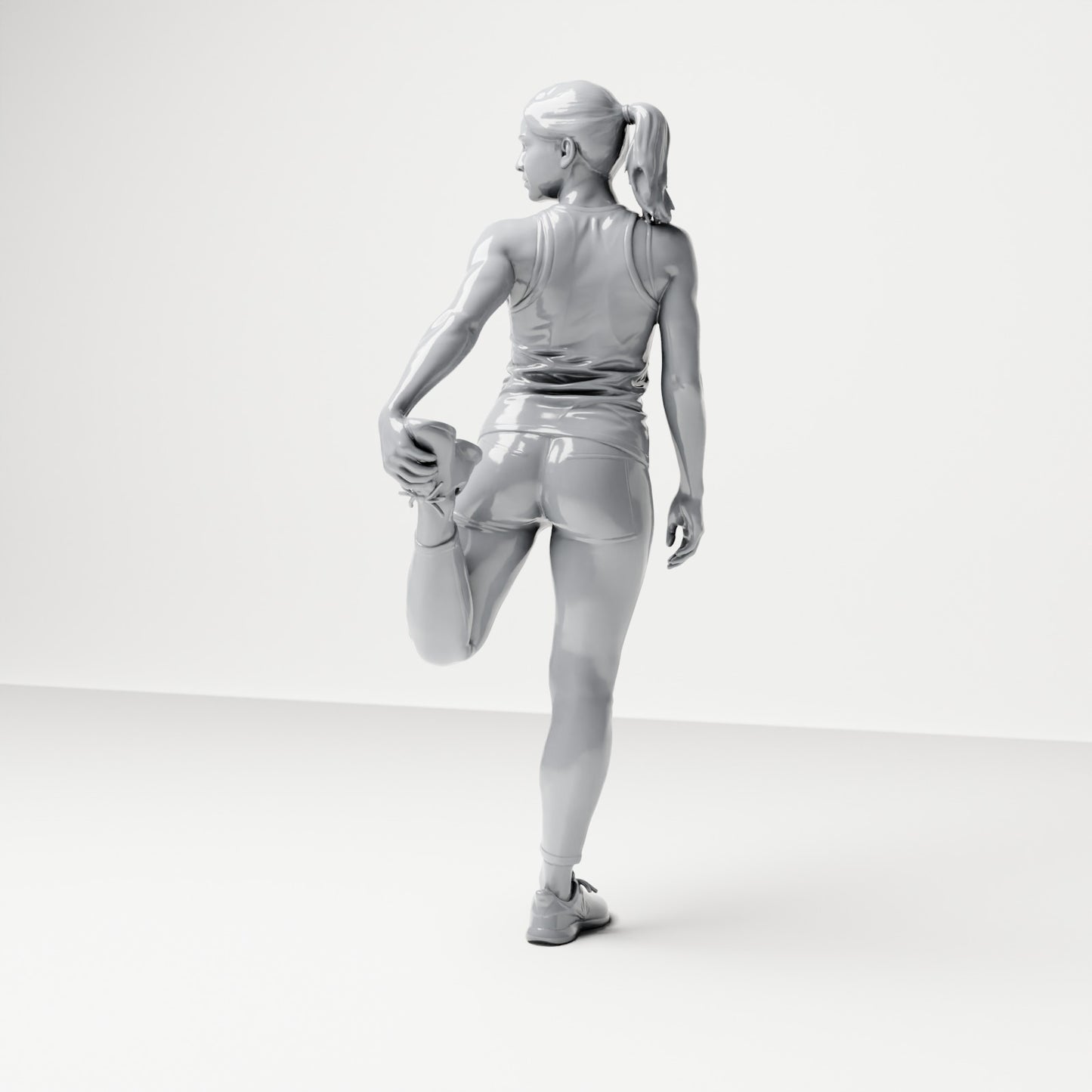 Foto do produto de modelismo diorama 2: Figura em pé: Atleta em pose de alongamento, segurando o pé atrás do corpo (B040)