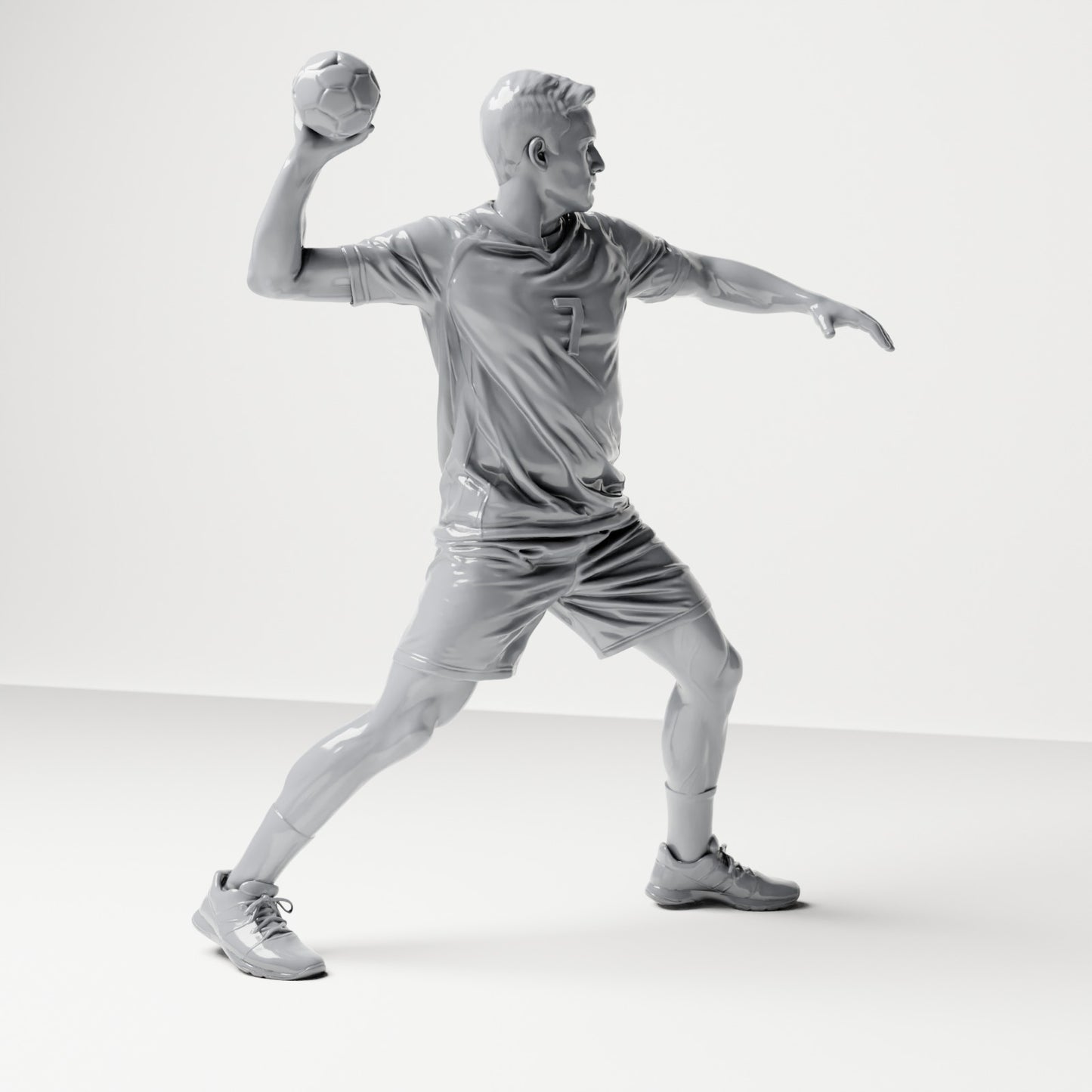 Diorama Modellbau Produktfoto 3: Stehende Figur: Sportler in Wurfpose mit Ball in der rechten Hand (B041)