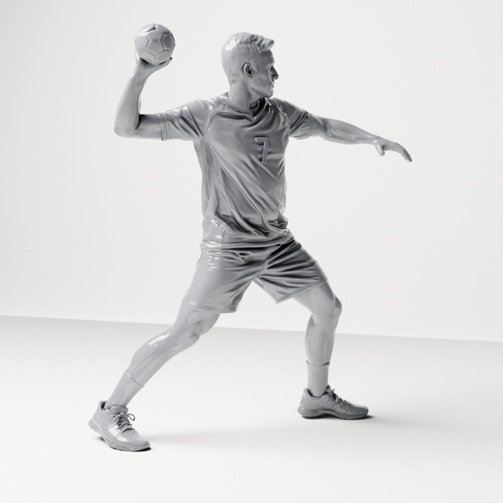 Diorama Modellbau Produktfoto 3: Stehende Figur: Sportler in Wurfpose mit Ball in der rechten Hand (B041)