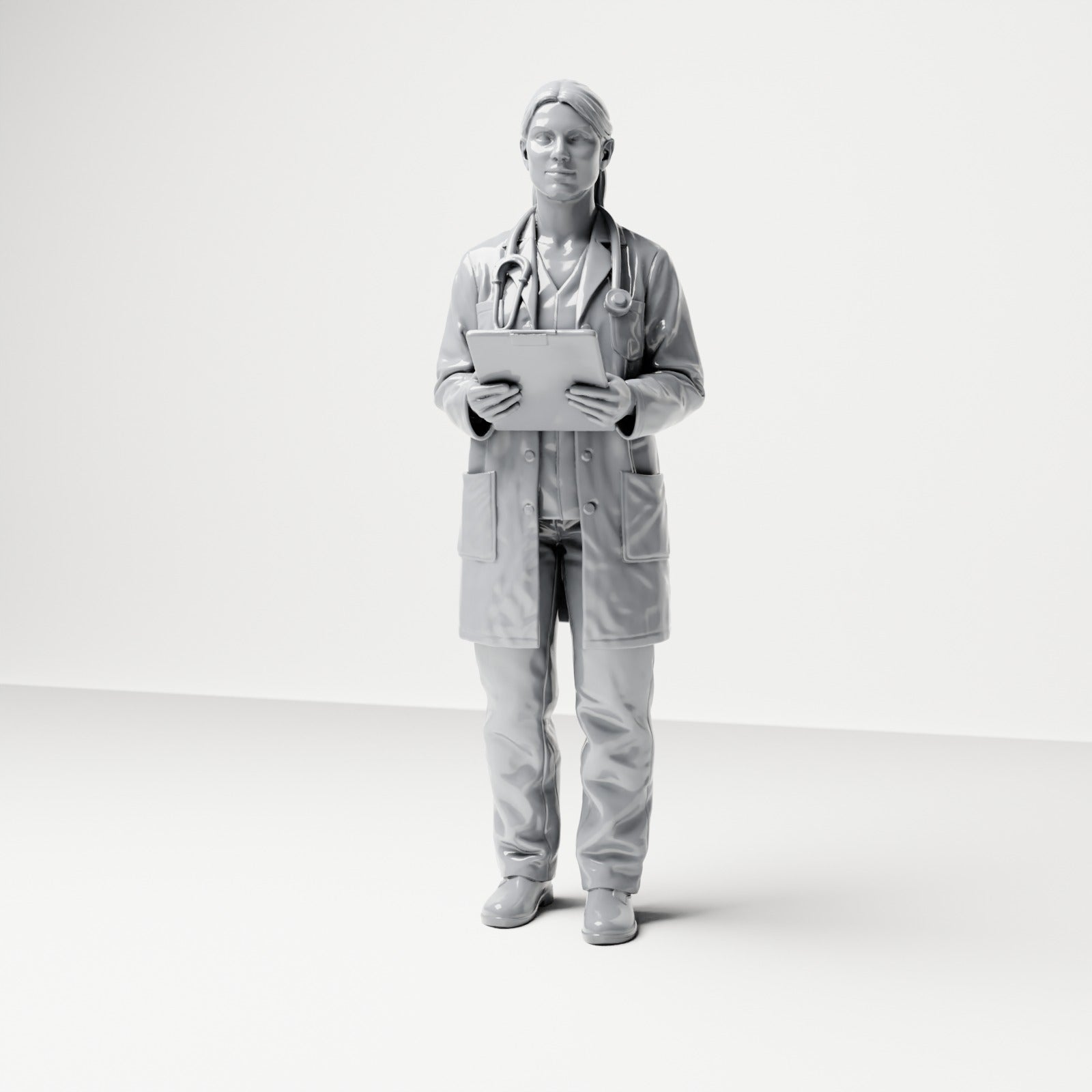 Diorama Modellbau Produktfoto 0: Stehende Figur: Ärztin mit Klemmbrett & Stethoskop (B044)